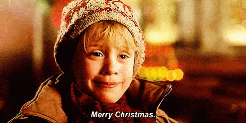 Macaulay Culkin from the Christmas movie Home Alone wishes you a Merry Christmas.